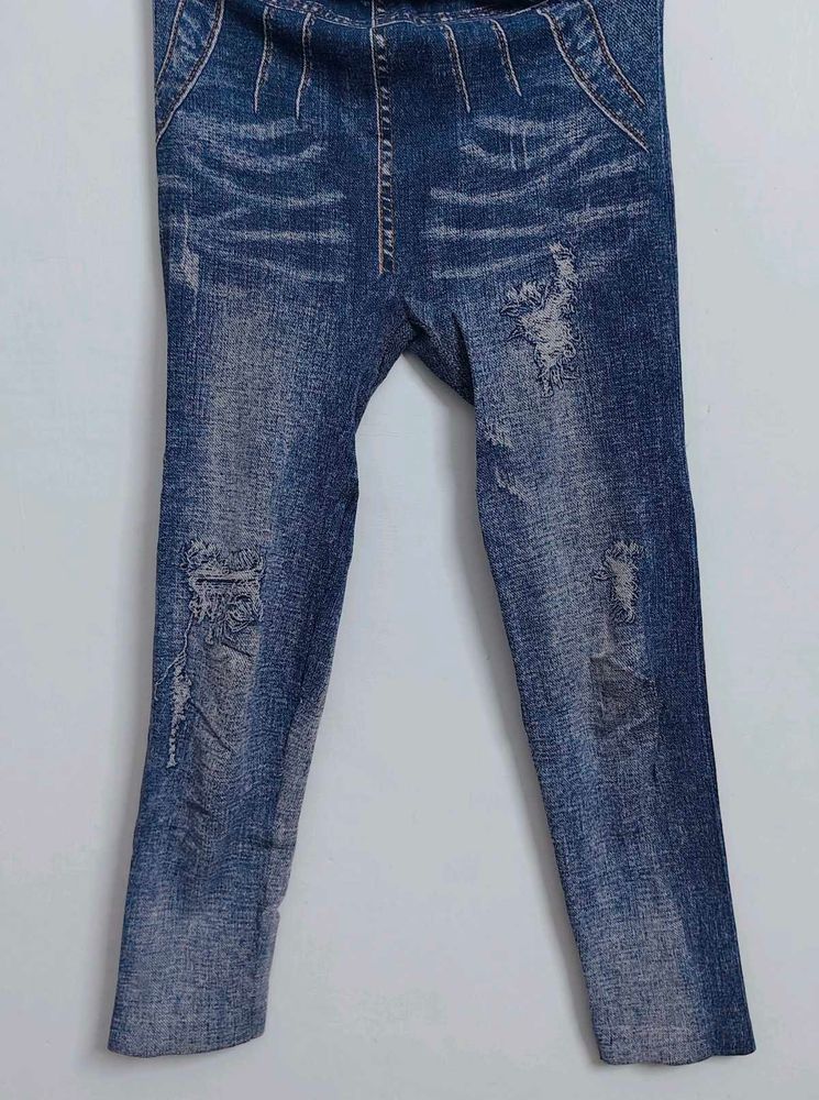 Distressed Denim Print Leggings