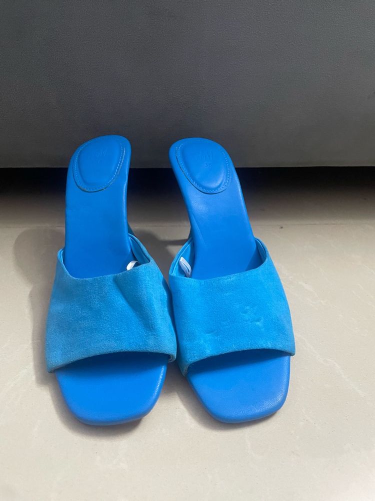 Vibrant Blue Block Heel Mules