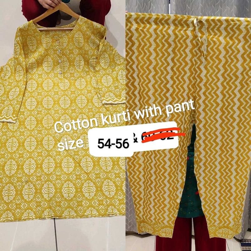 Gold Yellow Cotton Kurti with Bottom