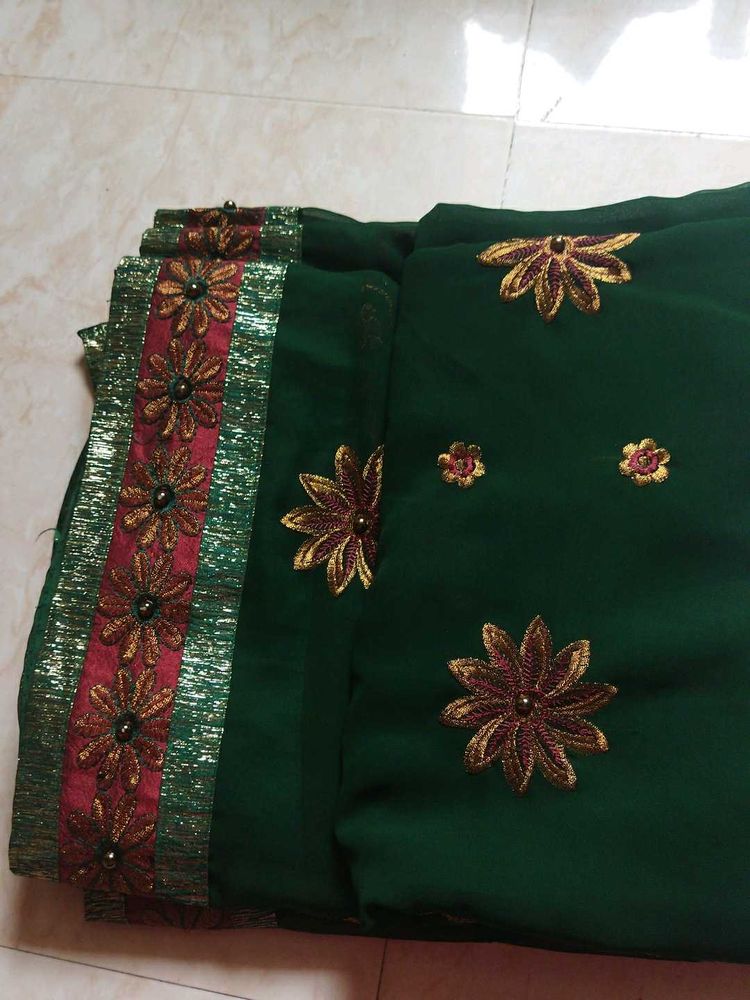 Elegant Green Embroidered Saree