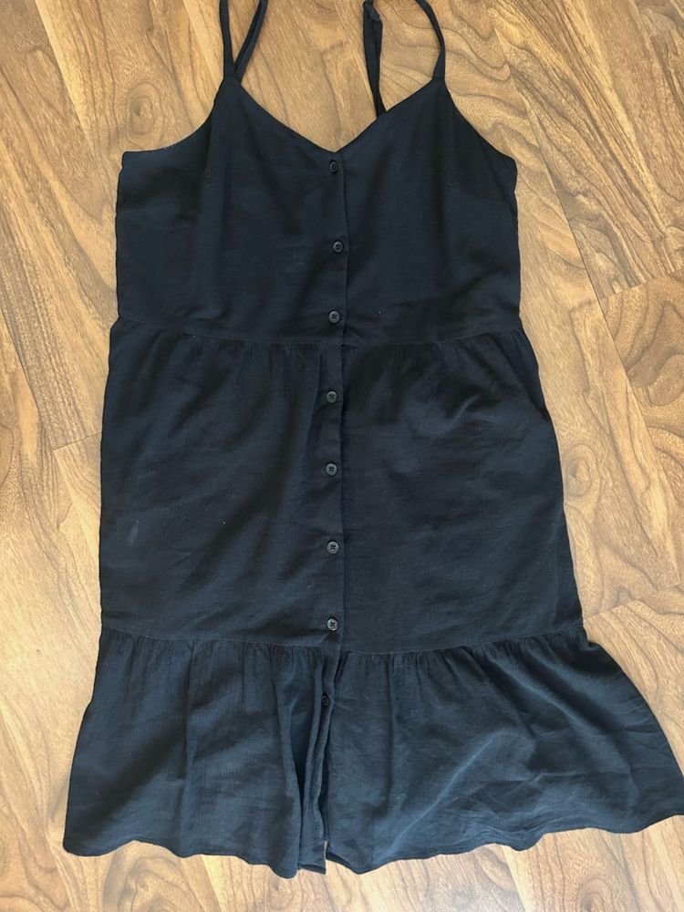 Black Button-Front Tiered Dress