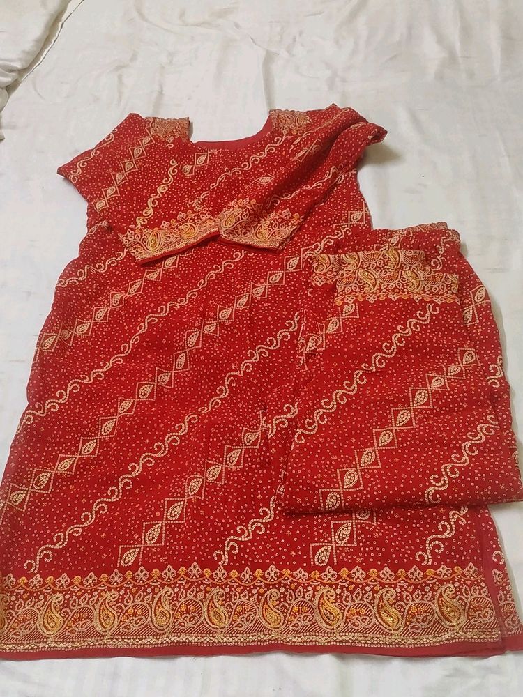 Beautiful Red Bandhej Pant Set