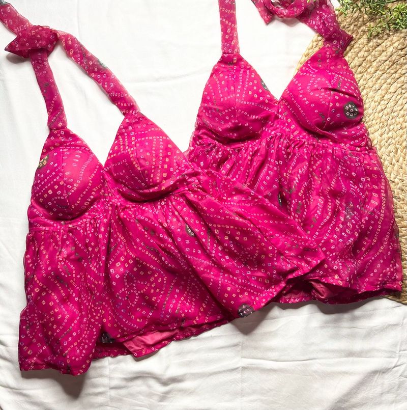 Vibrant Pink Bandhani Blouse Top