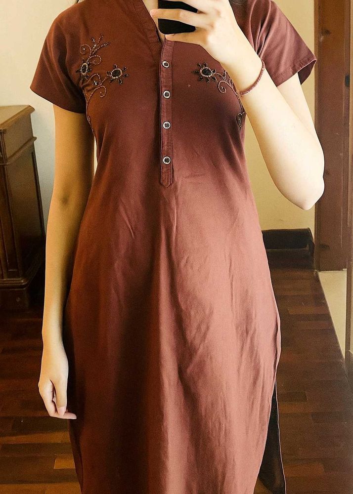 Cotton Collar Kurti Pant Set