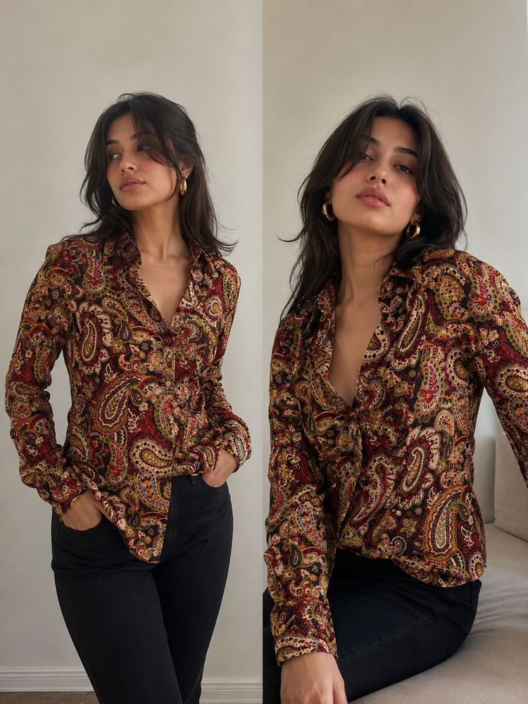 Boho Paisley Print Button-Up Shirt