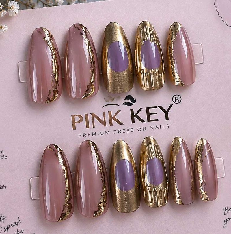 nude purple and chrome Press-On Nails Kit