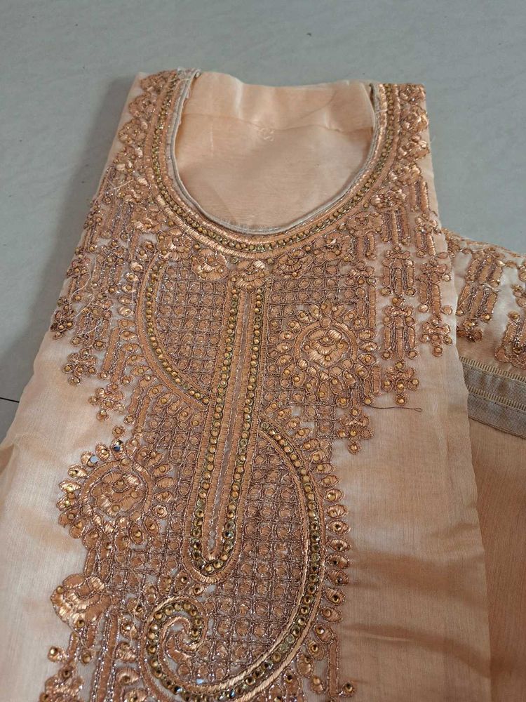 Cream And Gold 3pc Suit Unstitched