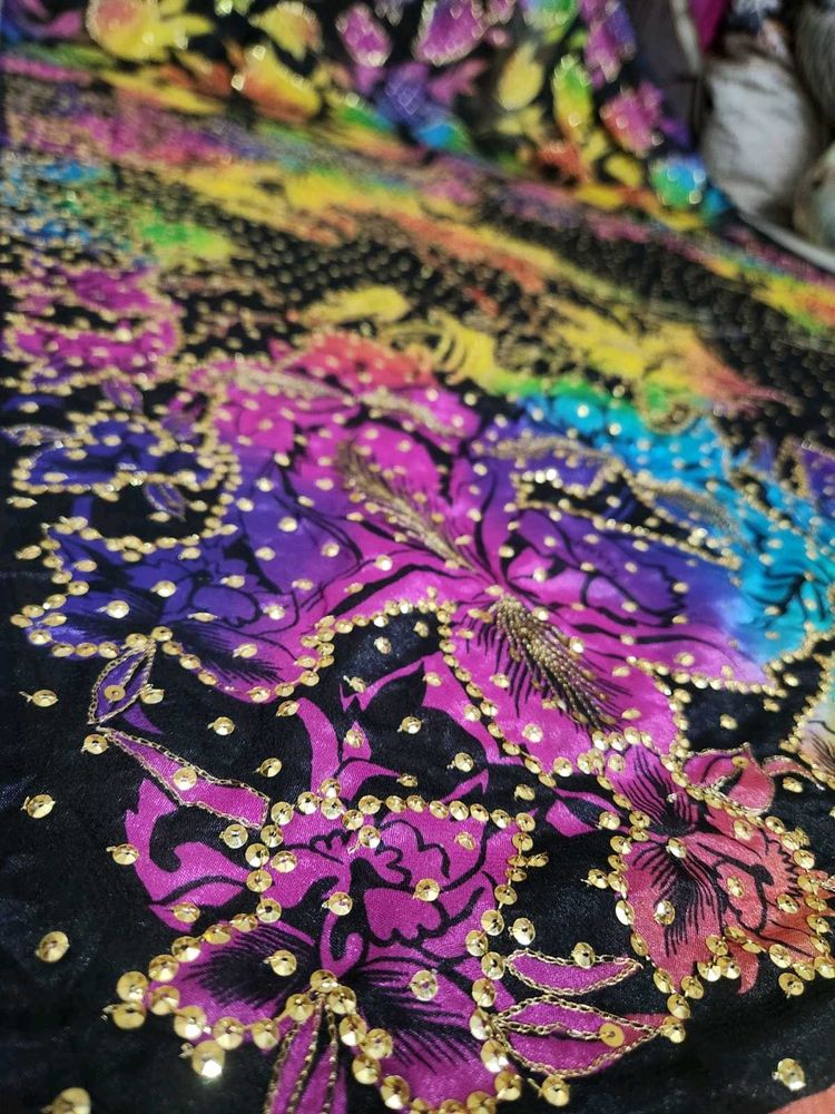 pure crepe sequence work unique saree