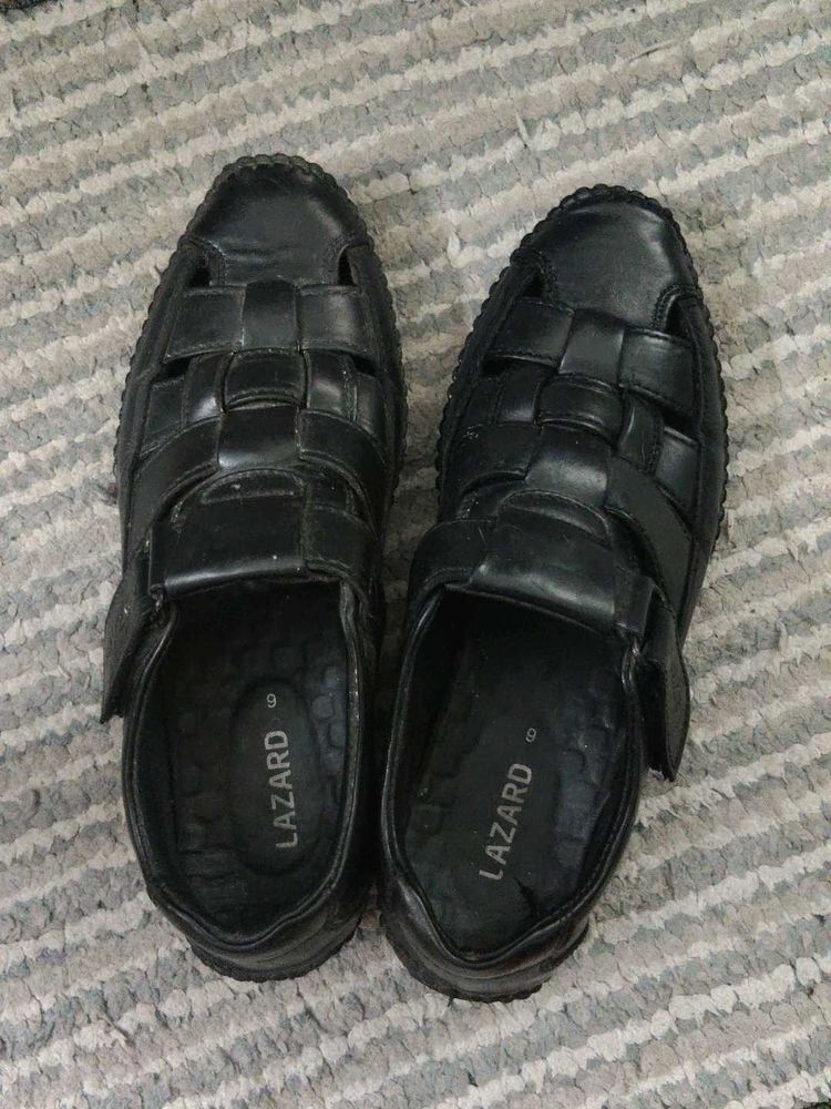 Men's Black Leather Sandals