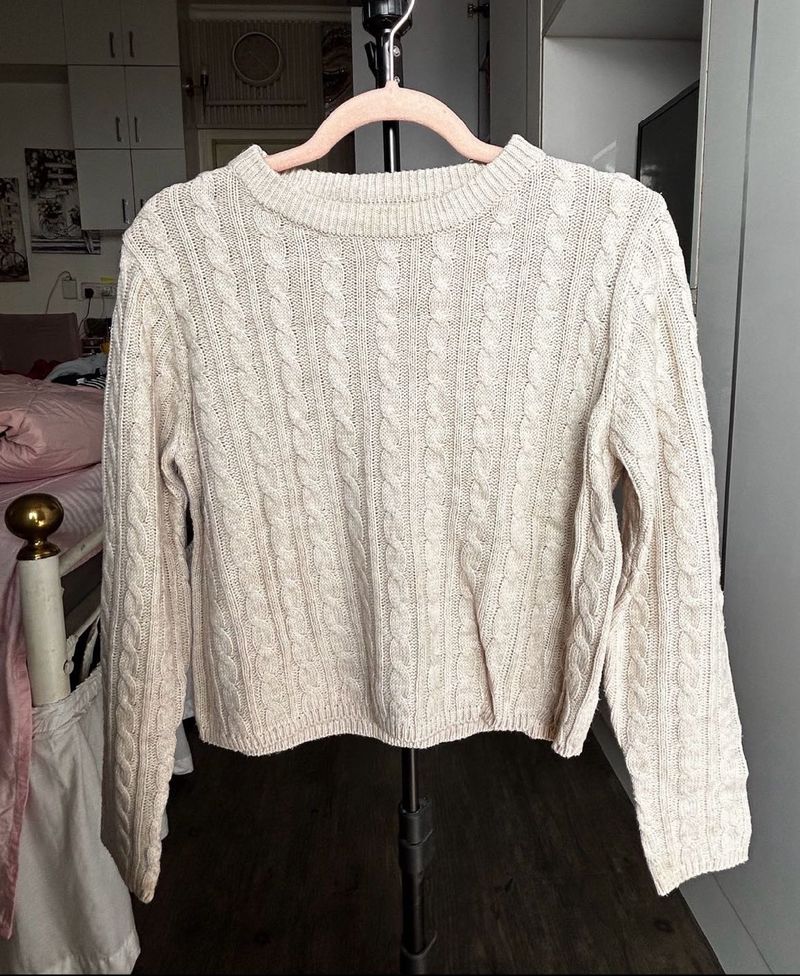 Cream Cable Knit Cropped Sweater