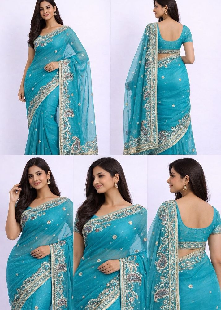 Elegant Turquoise Embellished Saree