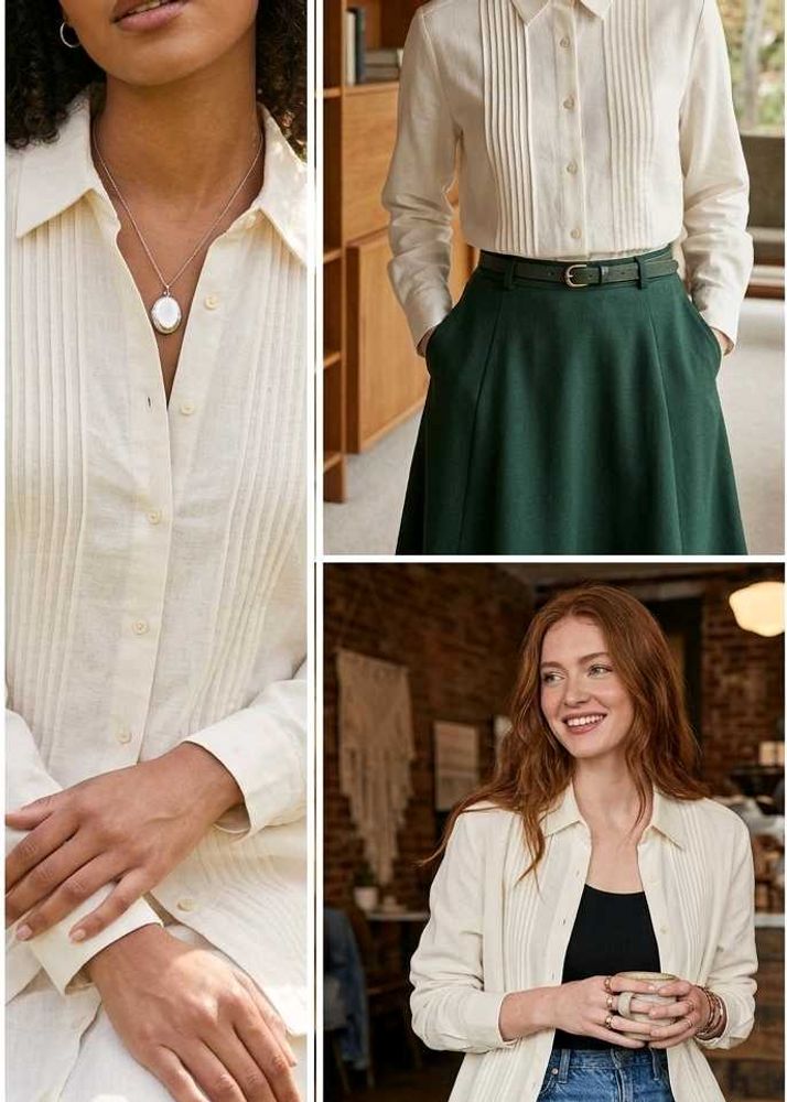Cream Pintuck Kurta Shirt