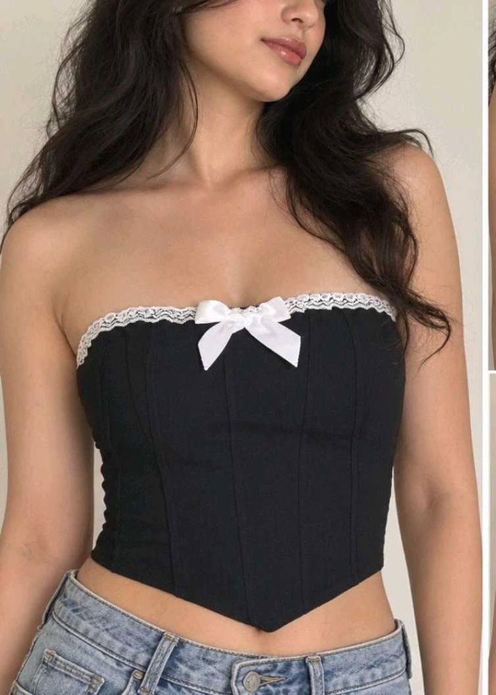Cute Black Corset Top with Bow
