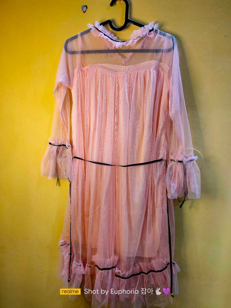 Sheer Pink Ruffle Dress