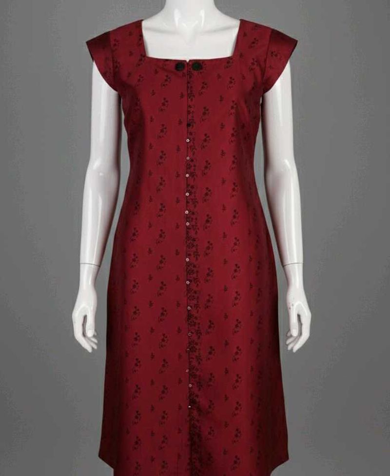 Dark Red Printed Kurti with Front Button Detail