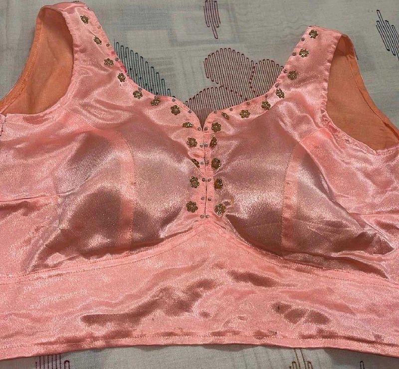 Beautiful Peach Embellished Blouse padded