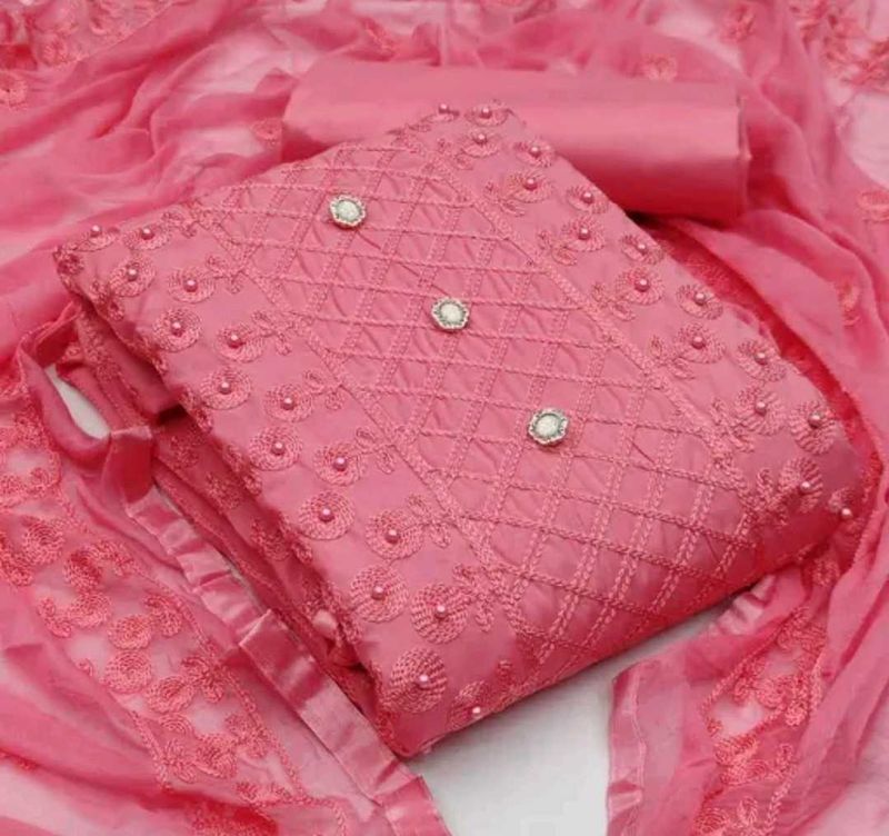 💕 Beautiful Pink  dress material 💕