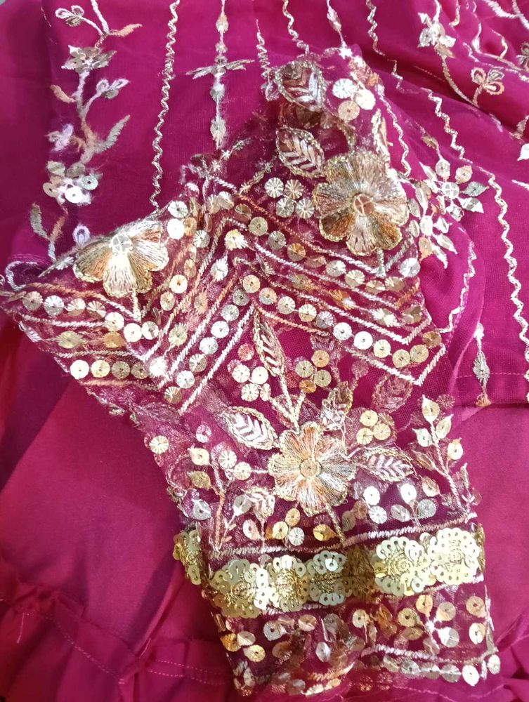 pink fish cut Embroidered readymade saree