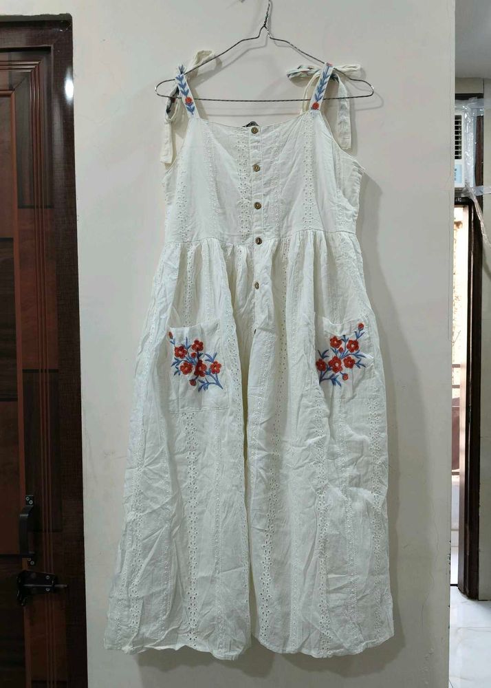 Sleeveless White Floral Dress