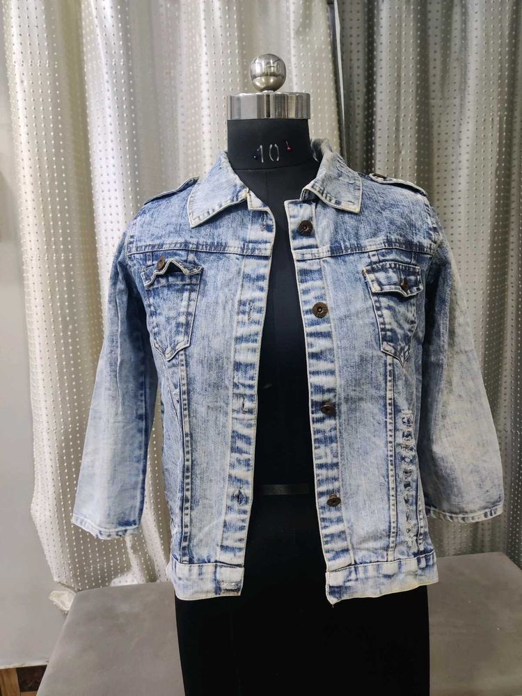 Acid Wash Denim Cropped Jacket