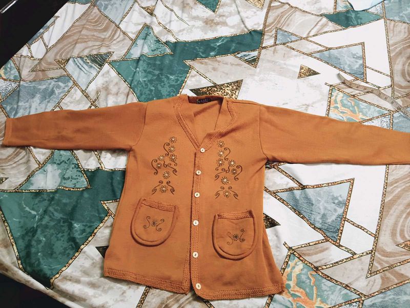 Cute Orange Cardigan with Embroidery