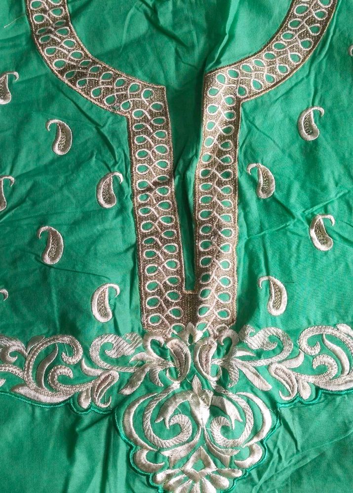 Elegant Green Embroidered neck work pc