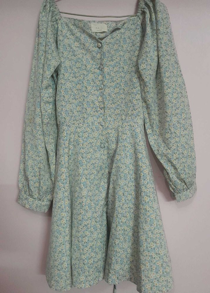 Ditsy Floral Print Summer Dress With Balloon Sleev