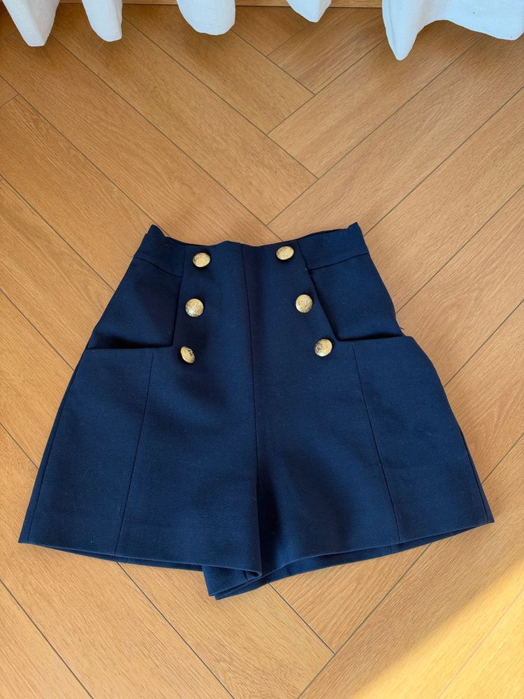 ZARA Navy Blue Shorts with Pockets &amp; Gold Buttons