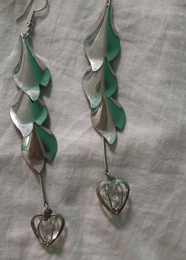 Unique Silver Leaf Drop Earrings