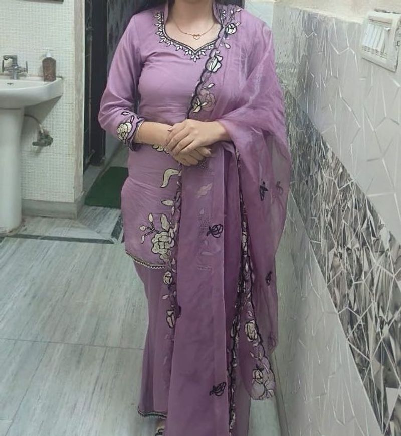 Purple Embroidered Kurta Set with Dupatta