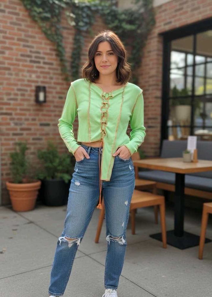 Green Long Sleeve Crop Top