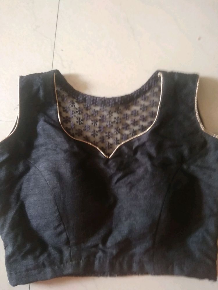 Black silk/net blouse cum crop top