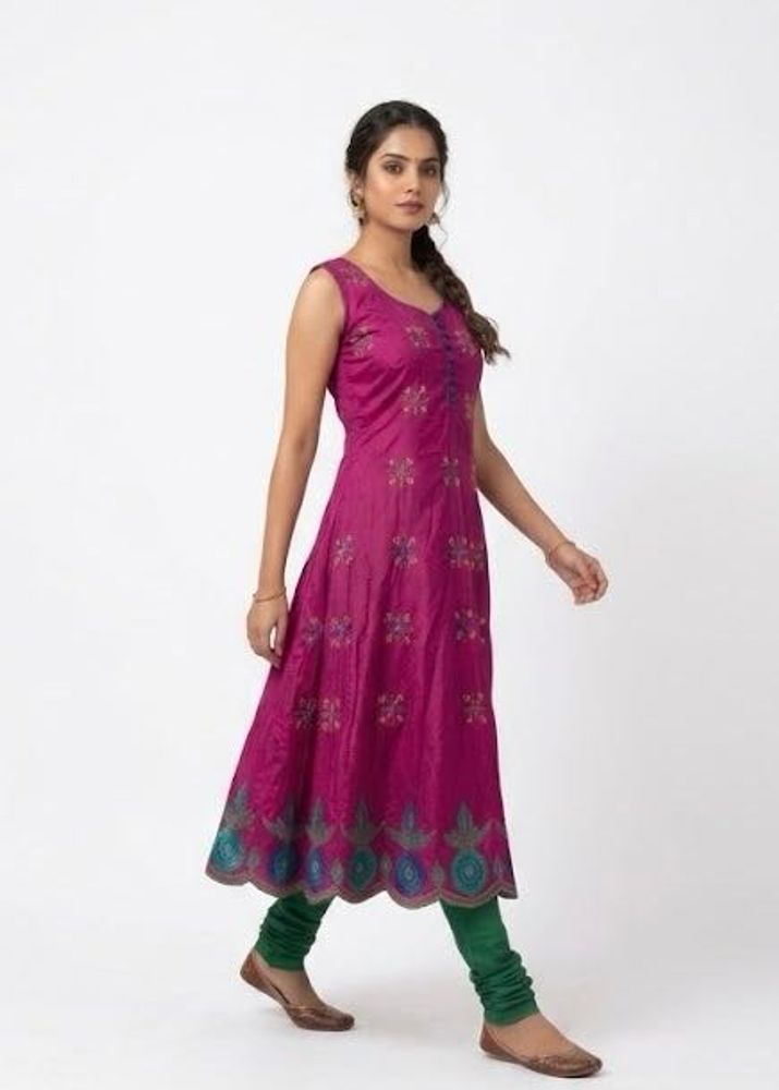Pure cotton Pink Embroidered Anarkali Suit
