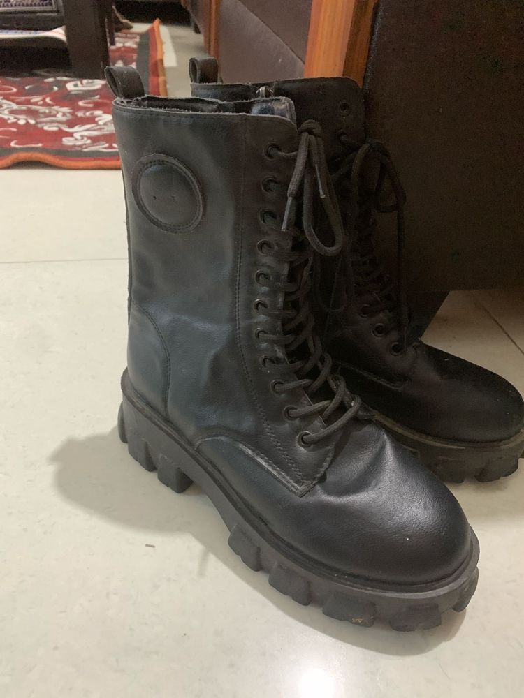 Black Lace-Up Combat Boots