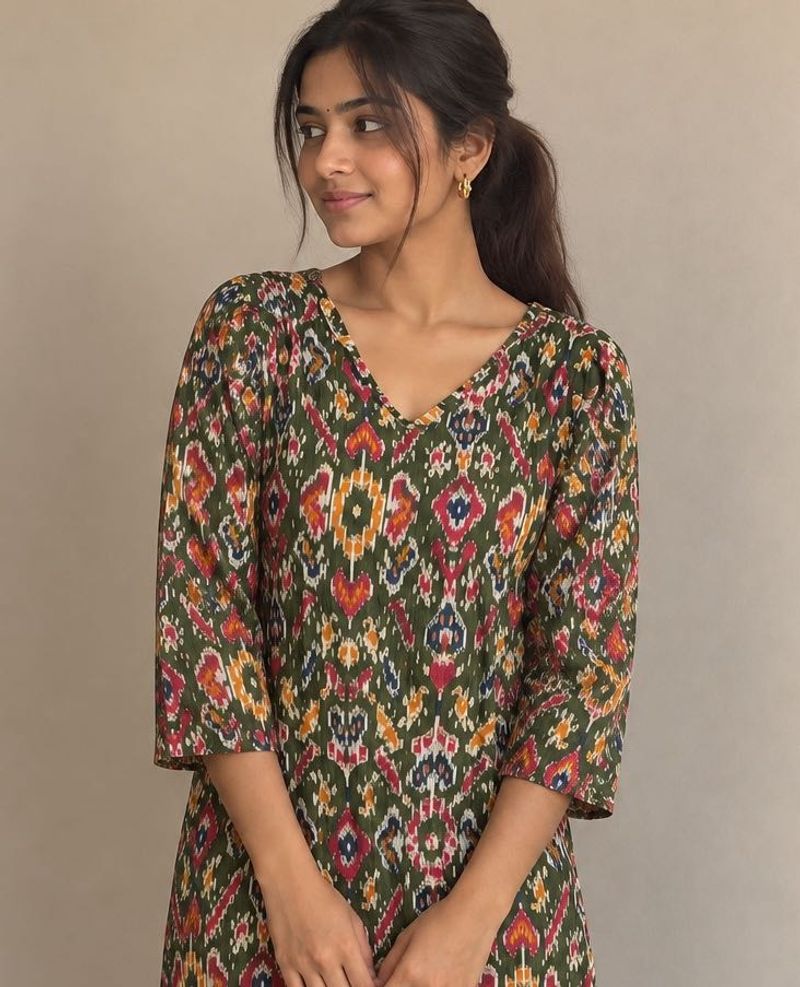 Green IKAT Kurta