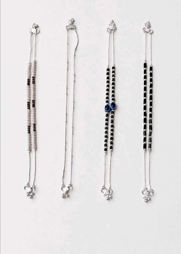 Set of 4 Anklets - Elegant Silver Tone