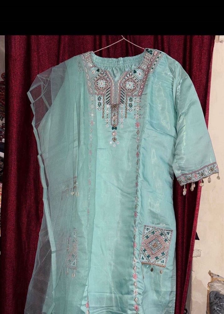 Stunning Teal Embroidered Kurta Set