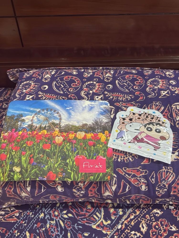 Cute Shinchan Ziplock pouch  &amp; Flower mousepad.