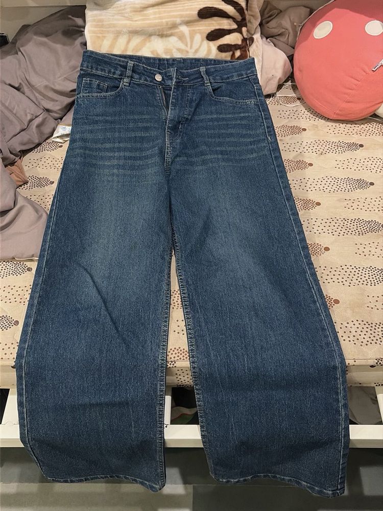 Wide Leg Blue Denim Jeans
