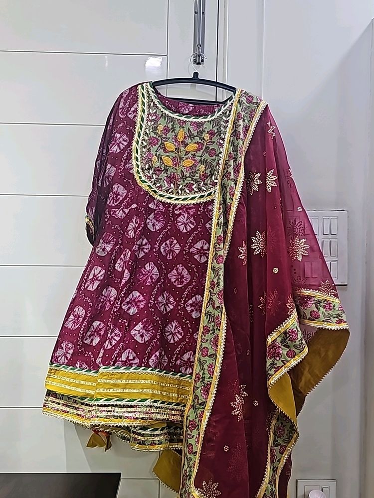 Scakhi Maroon Gotapatti Sharara Set Plus Size