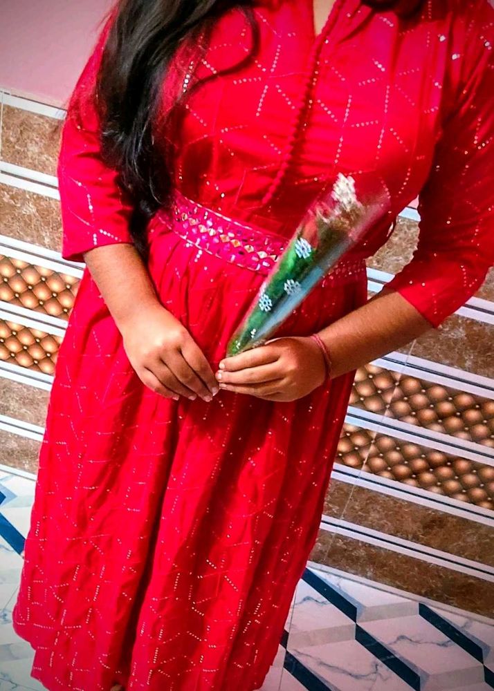 Vibrant Red Embellished Kurta