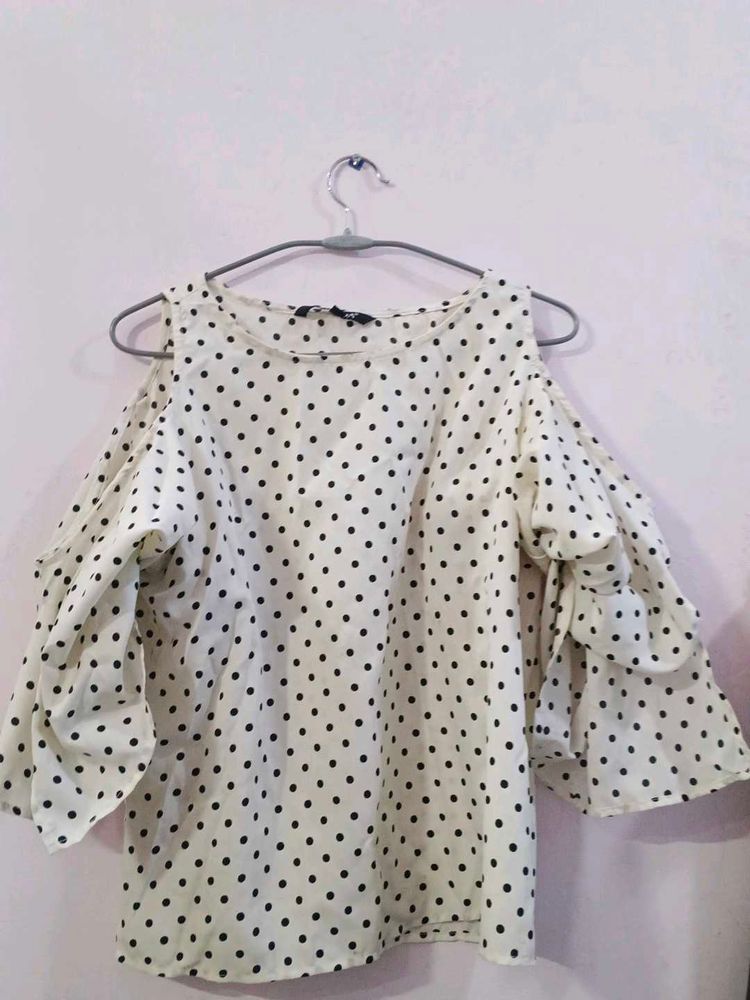 Chic Polka Dot Cold Shoulder Top