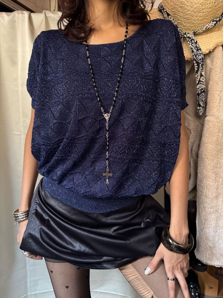 Sparkly navy blue knit top