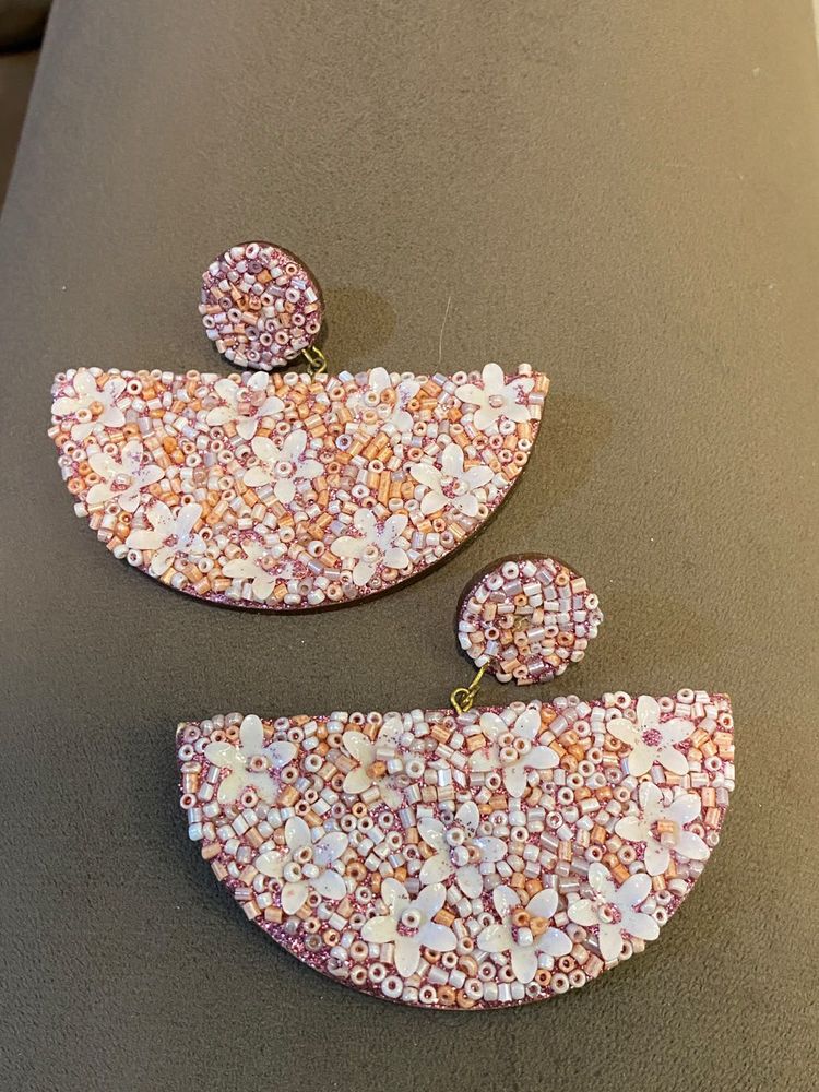 Beaded Floral Dangle Earrings