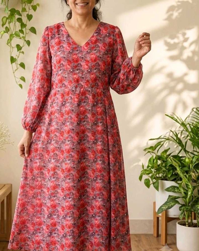 Floral V-Neck Maxi dress-bust 42,length52-53