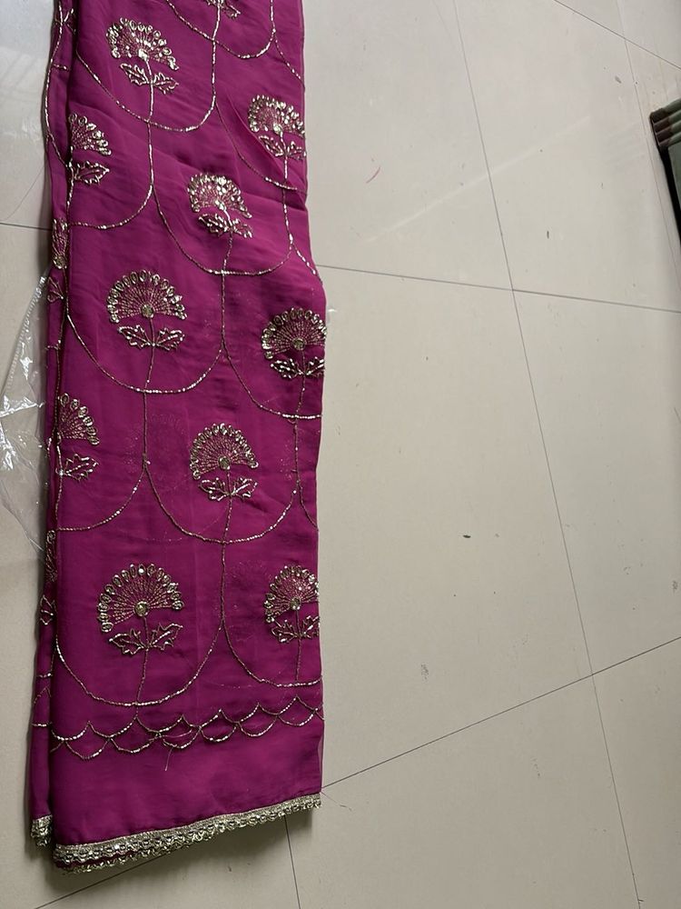 Georgette chiffon pearly purple handwork saree (Ne