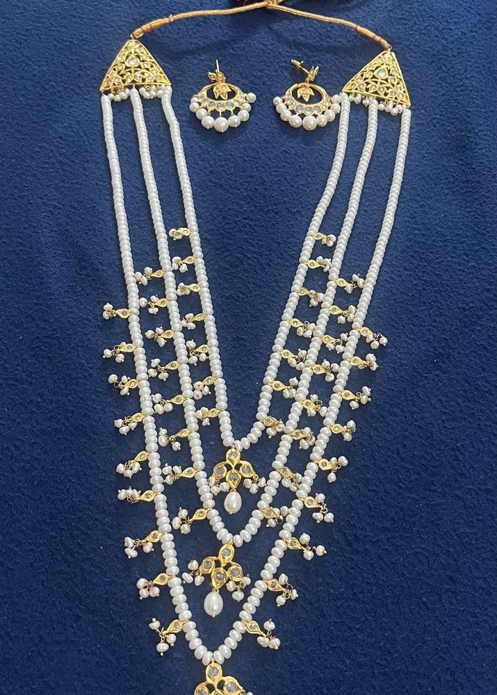 Elegant Pure Pearl &amp; Gold Satlada Necklace Set