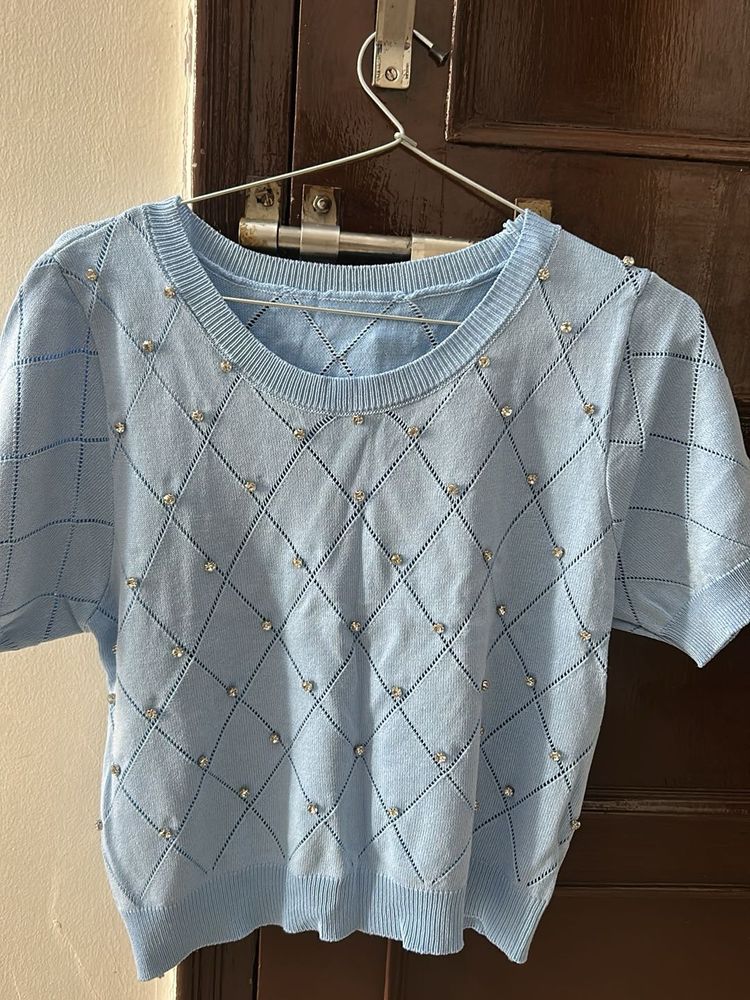 Cute Light Blue Knit Top