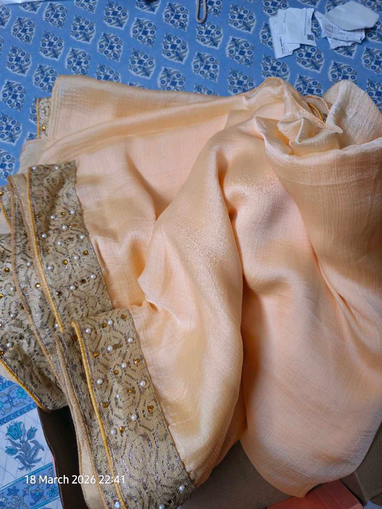 Elegant Peach Saree with stitched blouse