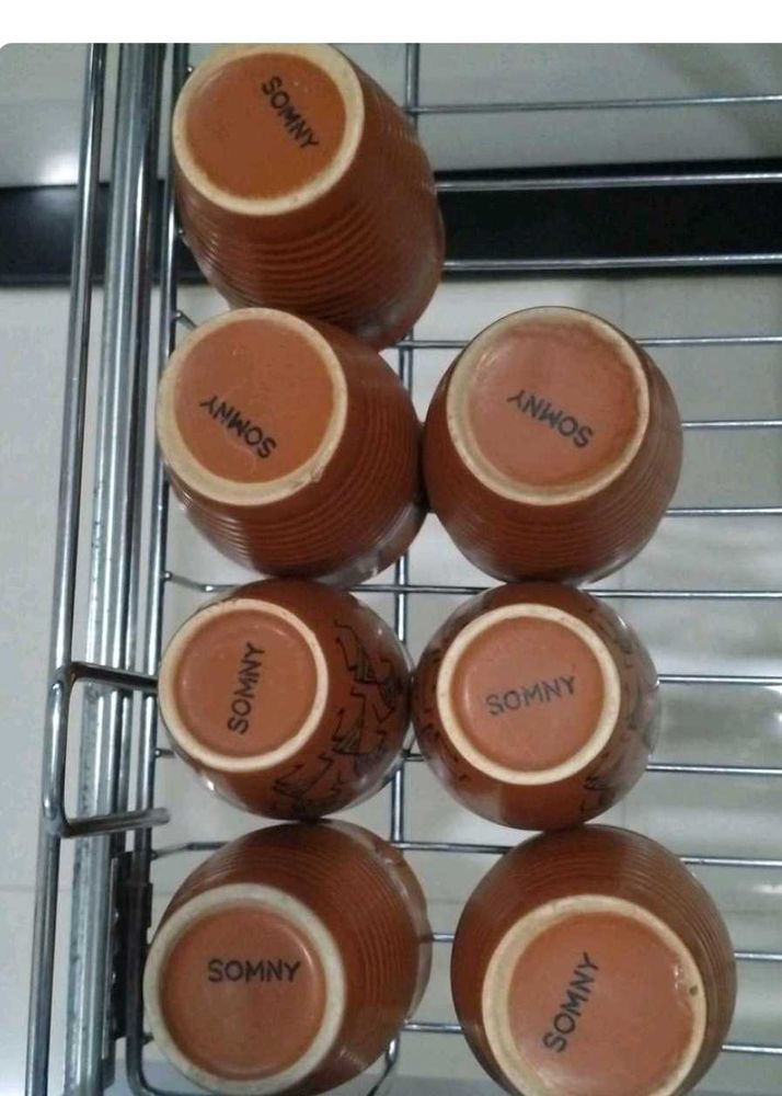 Set of 6 Brown Ceramic Cups